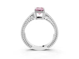 White gold Fancy Pink Emerald Cut Cut Diamond Milgrain Pave Band Four-Prong Setting Ring_18