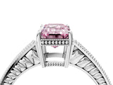 White gold Fancy Pink Emerald Cut Cut Diamond Milgrain Pave Band Four-Prong Setting Ring_19