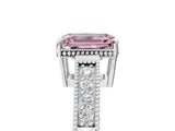 White gold Fancy Pink Emerald Cut Cut Diamond Milgrain Pave Band Four-Prong Setting Ring_20
