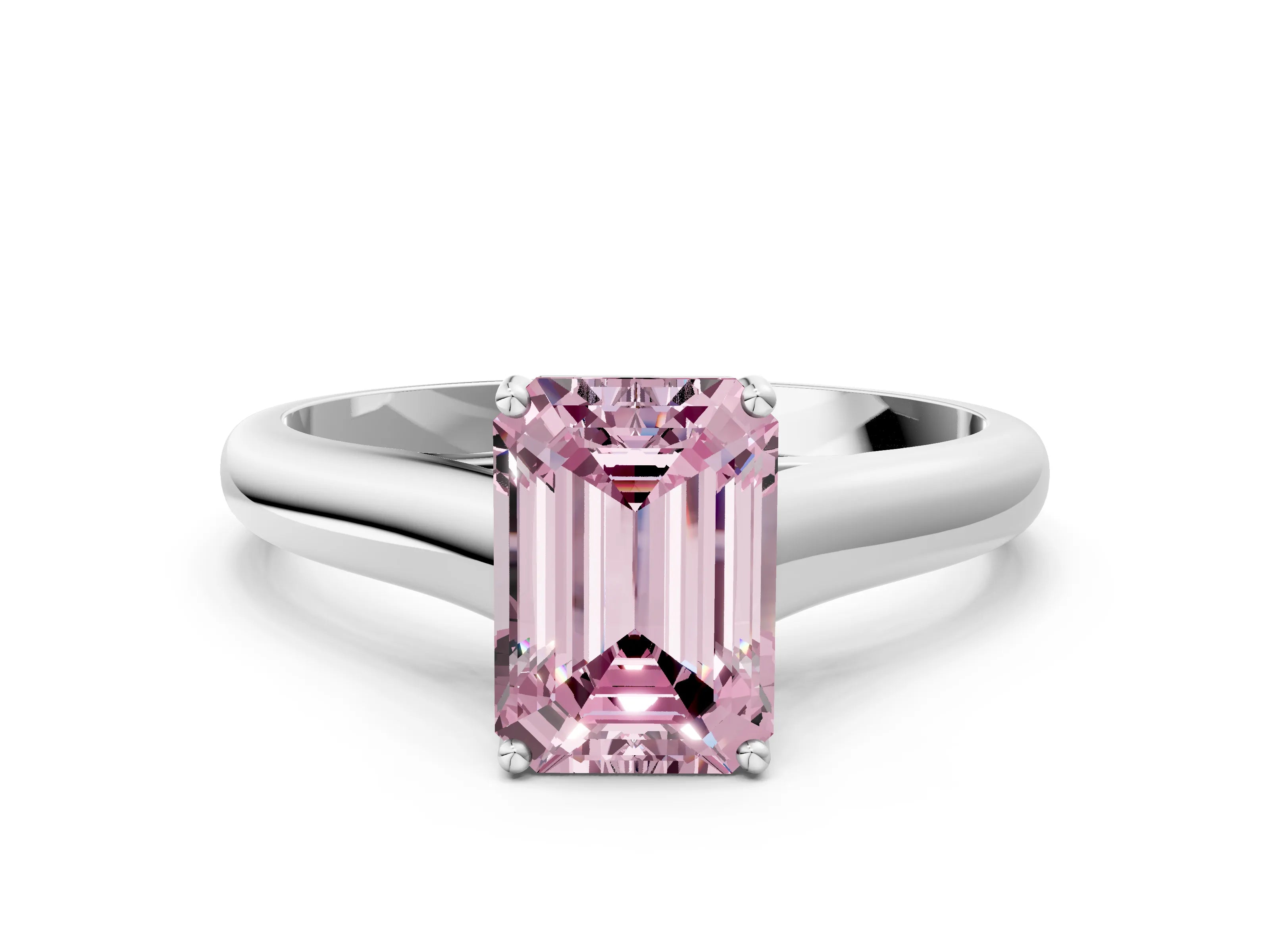 White gold Fancy Pink Emerald Cut Cut Diamond Solitaire Engagement Ring with Tapered Plain Band and Four-Prong Setting_24