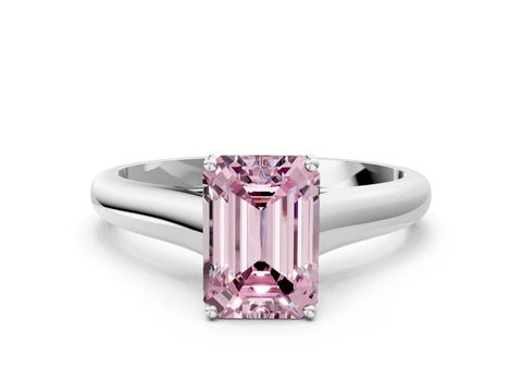 White gold Fancy Pink Emerald Cut Cut Diamond Solitaire Engagement Ring with Tapered Plain Band and Four-Prong Setting_24