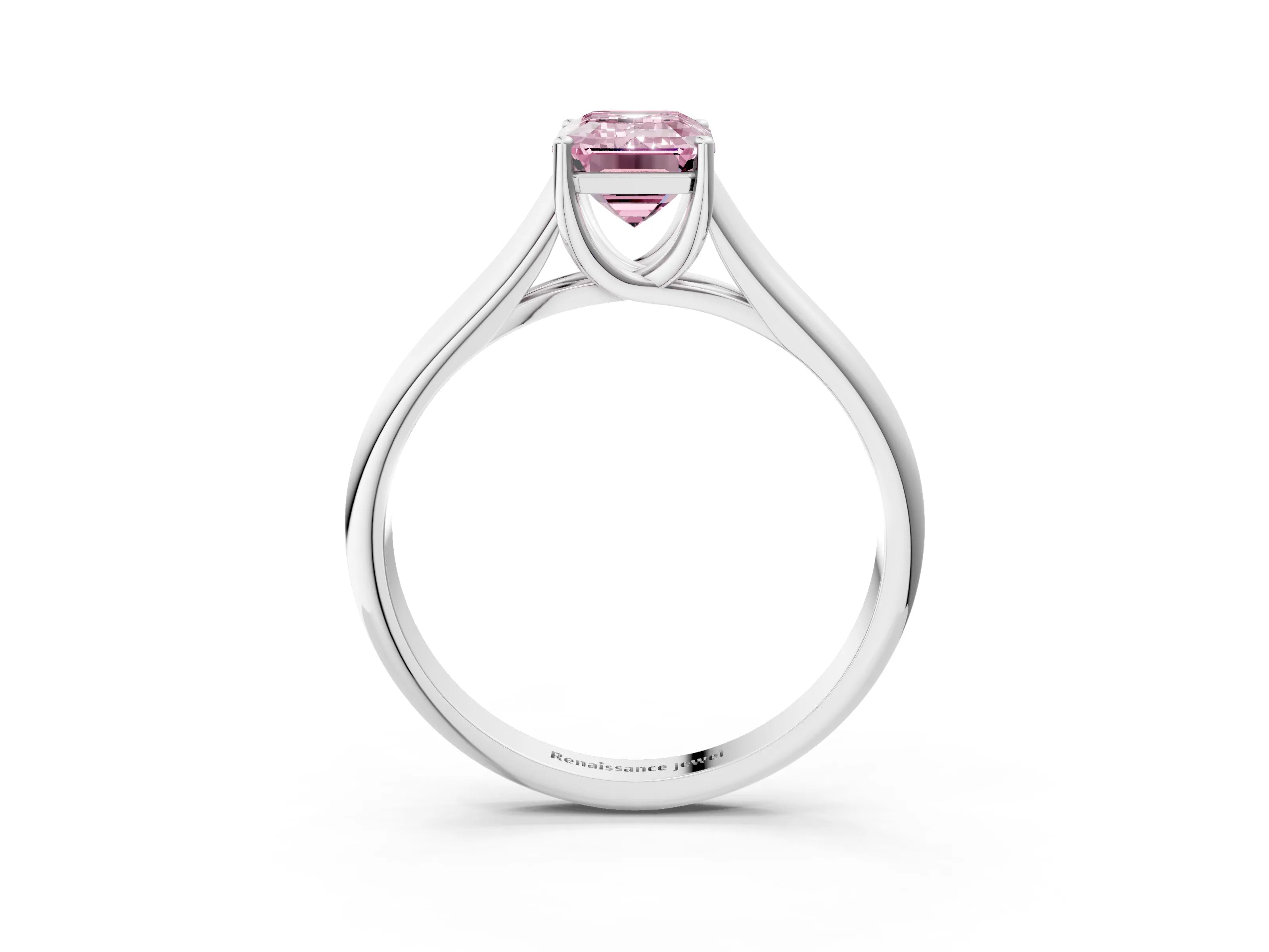 White gold Fancy Pink Emerald Cut Cut Diamond Solitaire Engagement Ring with Tapered Plain Band and Four-Prong Setting_27