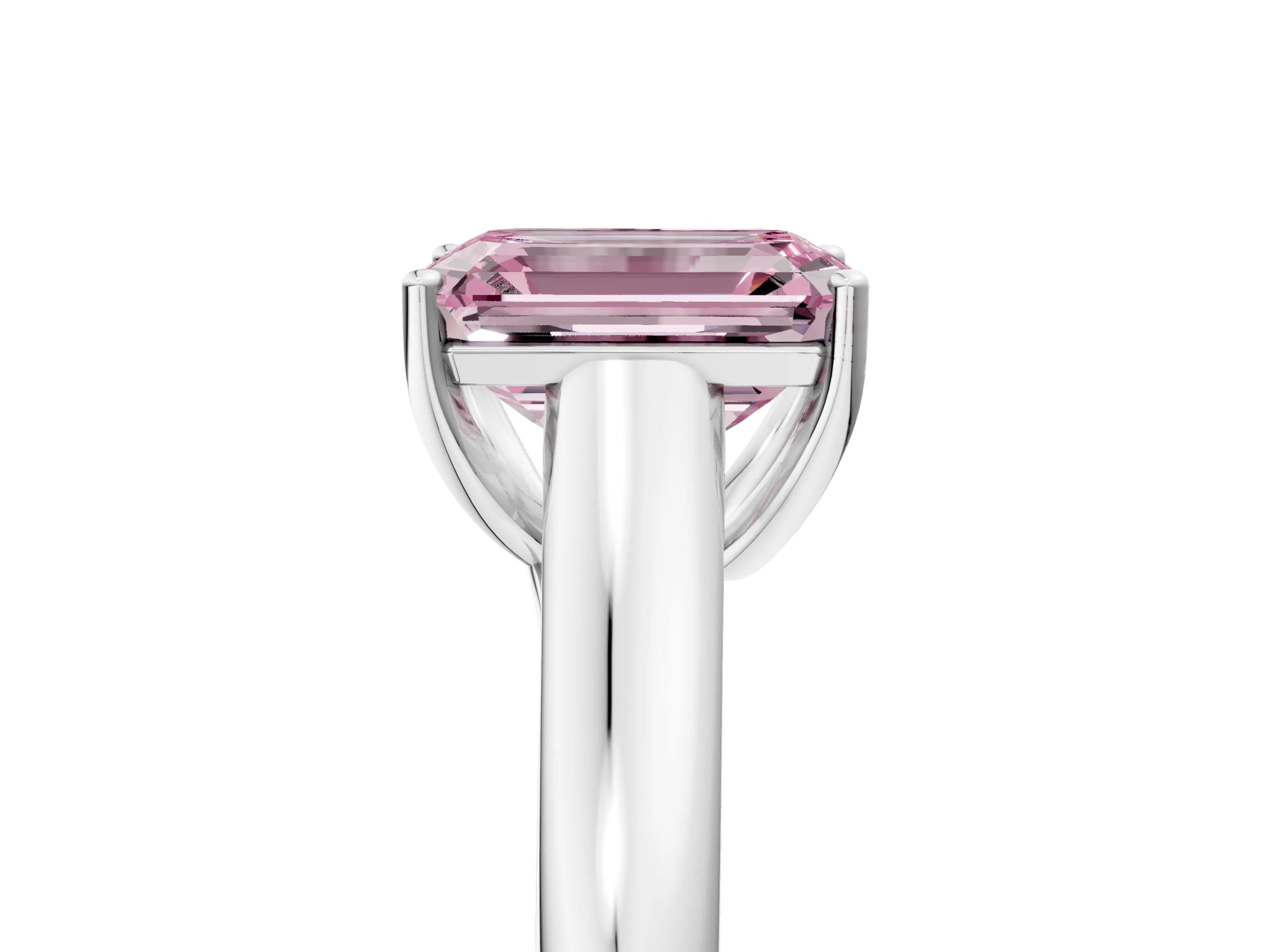 White gold Fancy Pink Emerald Cut Cut Diamond Solitaire Engagement Ring with Tapered Plain Band and Four-Prong Setting_29