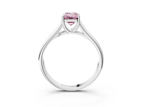 White gold Fancy Pink Emerald Cut Cut Diamond Solitaire Engagement Ring with Tapered Plain Band and Four-Prong Setting_3