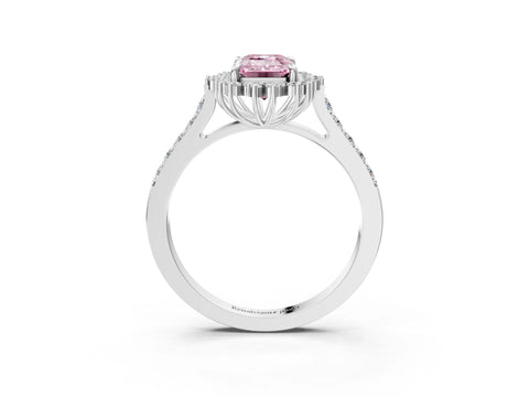White gold Fancy Pink Emerald Cut Cut Diamond Sunburst Halo Engagement Ring with Pavé Band_27