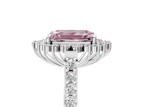 White gold Fancy Pink Emerald Cut Cut Diamond Sunburst Halo Engagement Ring with Pavé Band_29