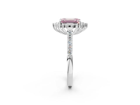 White gold Fancy Pink Emerald Cut Cut Diamond Sunburst Halo Engagement Ring with Pavé Band_2