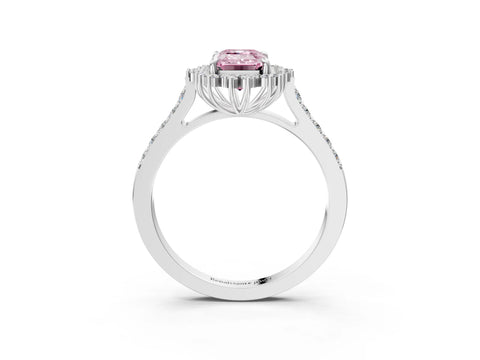 White gold Fancy Pink Emerald Cut Cut Diamond Sunburst Halo Engagement Ring with Pavé Band_3