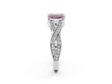 White gold Fancy Pink Emerald Cut Cut Diamond Twisted Band with Milgrain Pave Setting and Four-Prong Setting_14