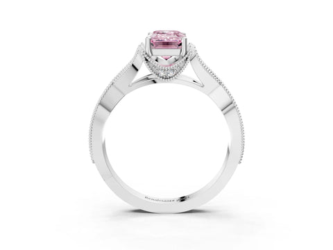 White gold Fancy Pink Emerald Cut Cut Diamond Twisted Band with Milgrain Pave Setting and Four-Prong Setting_3