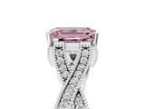 White gold Fancy Pink Emerald Cut Cut Diamond Twisted Band with Milgrain Pave Setting and Four-Prong Setting_5