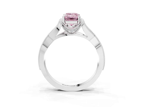 White gold Fancy Pink Emerald Cut Cut Diamond Twisted Band with Milgrain Pave Setting and Four-Prong Setting_9