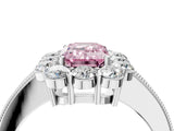 White gold Fancy Pink Emerald Cut Cut Halo Diamond Pavé Engagement Ring with Milgrain Detailing_16