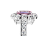 White gold Fancy Pink Emerald Cut Cut Halo Diamond Pavé Engagement Ring with Milgrain Detailing_17