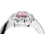 White gold Fancy Pink Emerald Cut Cut Halo Diamond Pavé Engagement Ring with Milgrain Detailing_4