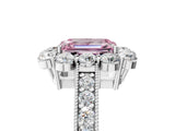 White gold Fancy Pink Emerald Cut Cut Halo Diamond Pavé Engagement Ring with Milgrain Detailing_5
