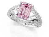 White gold Fancy Pink Emerald Cut Cut Milgrain Pave Diamond Engagement Ring with Four-Prong Setting_16