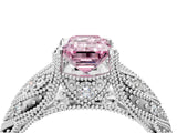 White gold Fancy Pink Emerald Cut Cut Milgrain Pave Diamond Engagement Ring with Four-Prong Setting_19