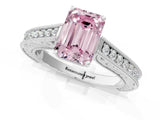 White gold Fancy Pink Emerald Cut Cut Pave Band Milgrain Solitaire Ring_1