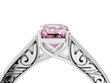 White gold Fancy Pink Emerald Cut Cut Pave Band Milgrain Solitaire Ring_4