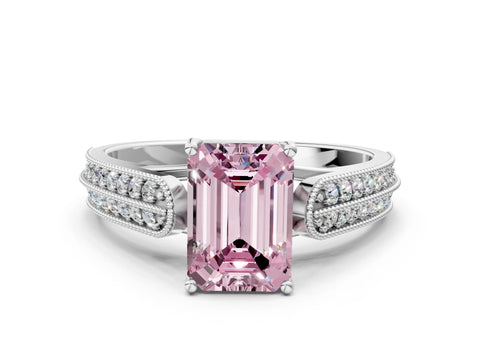 White gold Fancy Pink Emerald Cut Cut Pave Split Shank Engagement Ring with Four-Prong Setting_12
