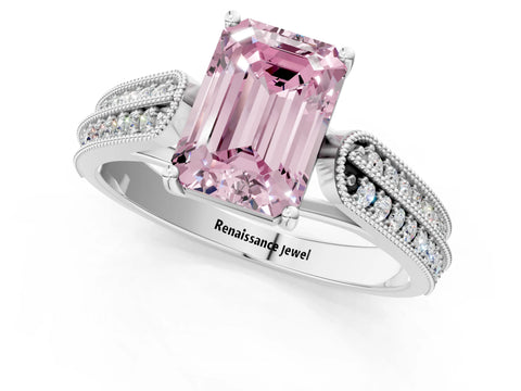 White gold Fancy Pink Emerald Cut Cut Pave Split Shank Engagement Ring with Four-Prong Setting_13