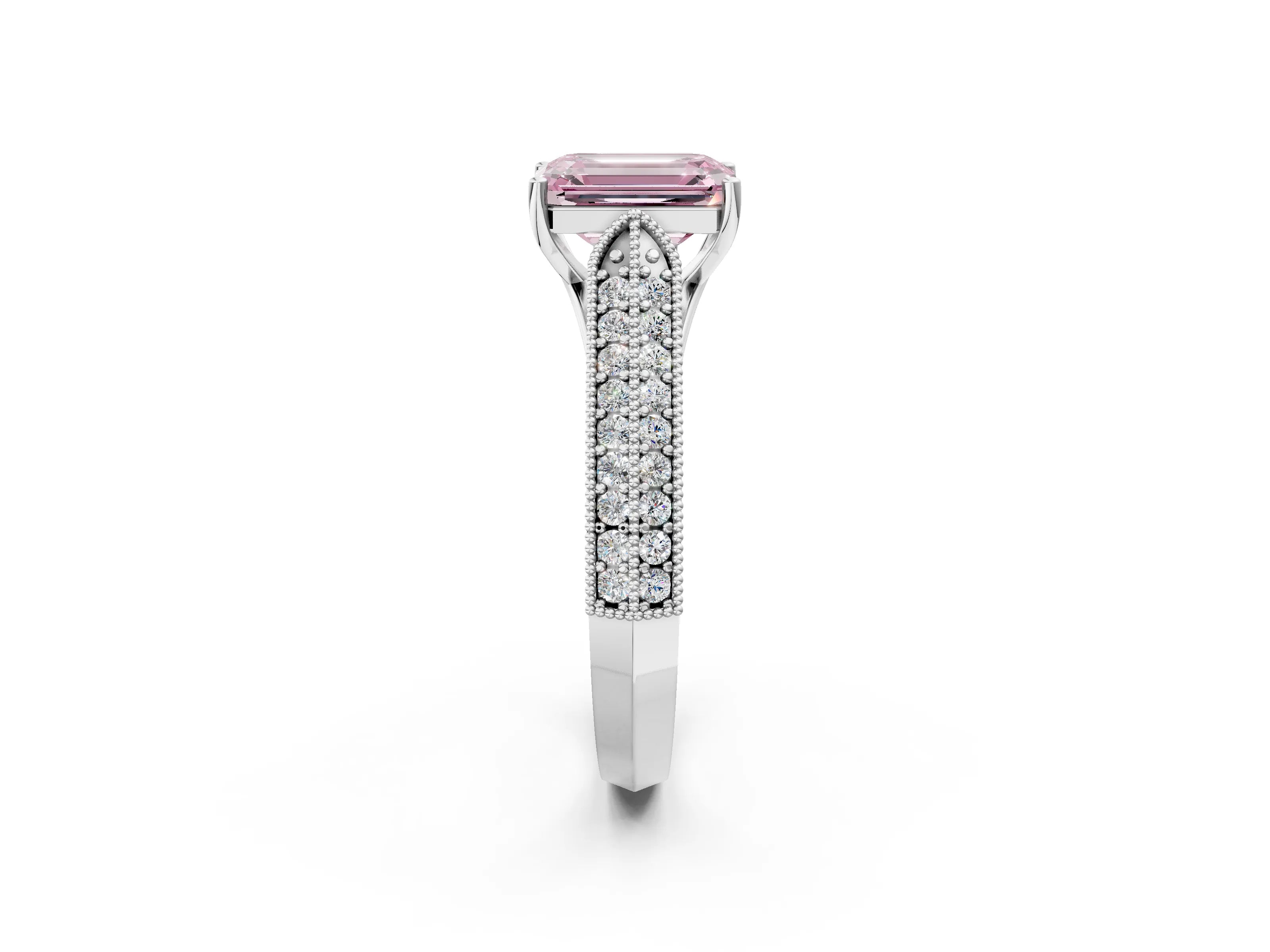 White gold Fancy Pink Emerald Cut Cut Pave Split Shank Engagement Ring with Four-Prong Setting_14