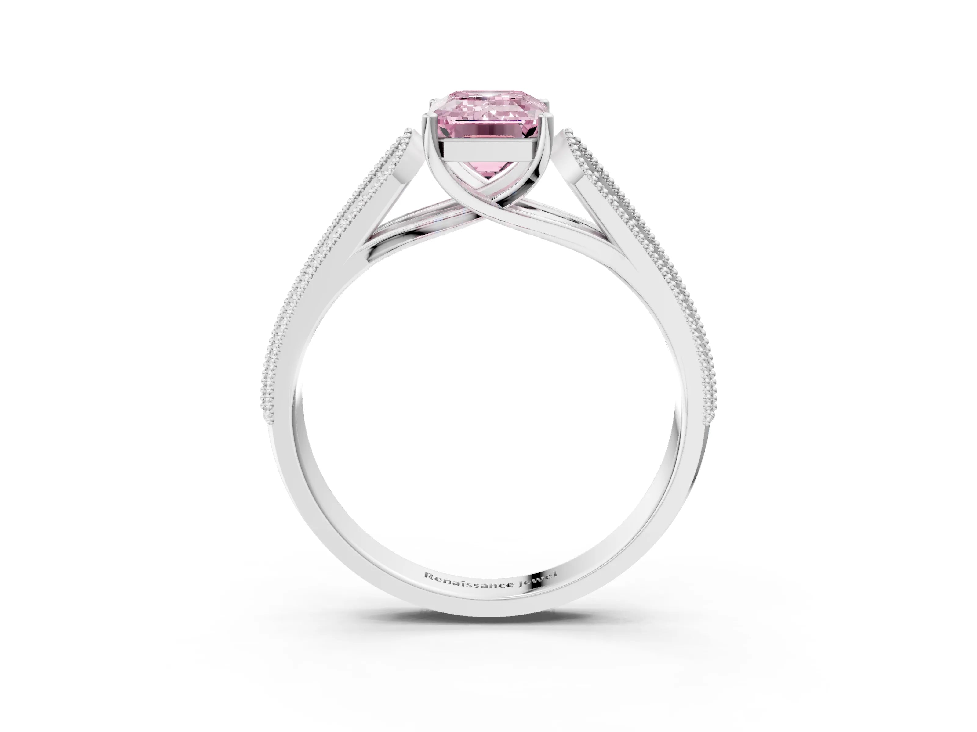 White gold Fancy Pink Emerald Cut Cut Pave Split Shank Engagement Ring with Four-Prong Setting_15