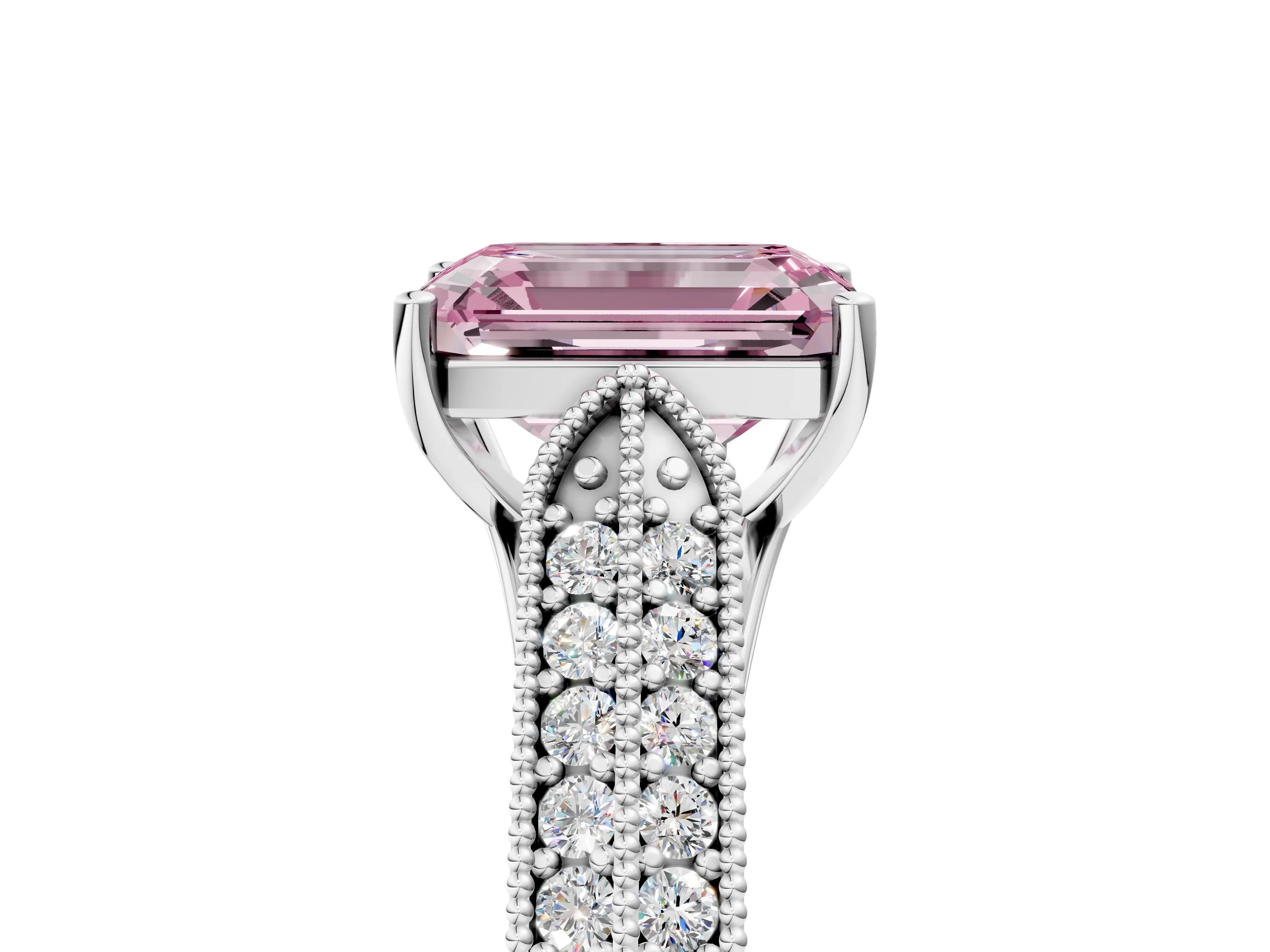 White gold Fancy Pink Emerald Cut Cut Pave Split Shank Engagement Ring with Four-Prong Setting_17