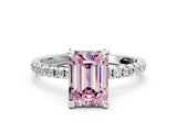 White gold Fancy Pink Emerald Cut Diamond Brilliant Solitaire Ring with Pavé Band and Four-Prong Setting_12
