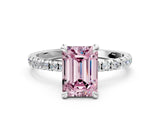 White gold Fancy Pink Emerald Cut Diamond Brilliant Solitaire Ring with Pavé Band and Four-Prong Setting_12