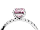 White gold Fancy Pink Emerald Cut Diamond Brilliant Solitaire Ring with Pavé Band and Four-Prong Setting_16