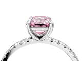 White gold Fancy Pink Emerald Cut Diamond Brilliant Solitaire Ring with Pavé Band and Four-Prong Setting_16
