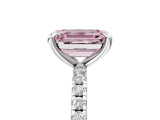 White gold Fancy Pink Emerald Cut Diamond Brilliant Solitaire Ring with Pavé Band and Four-Prong Setting_17