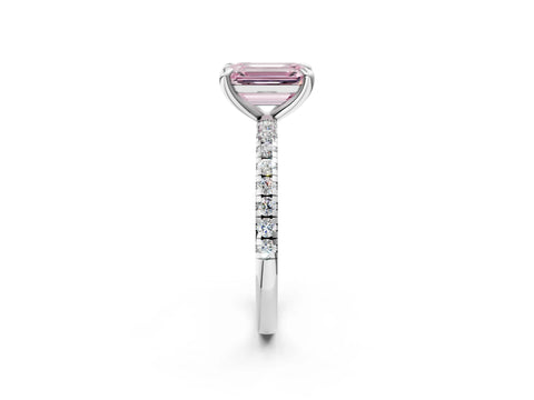 White gold Fancy Pink Emerald Cut Diamond Brilliant Solitaire Ring with Pavé Band and Four-Prong Setting_2
