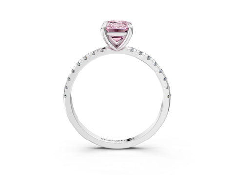 White gold Fancy Pink Emerald Cut Diamond Brilliant Solitaire Ring with Pavé Band and Four-Prong Setting_3