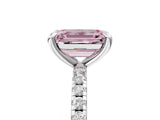 White gold Fancy Pink Emerald Cut Diamond Brilliant Solitaire Ring with Pavé Band and Four-Prong Setting_41