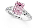 White gold Fancy Pink Emerald Cut Diamond Cathedral Solitaire Ring with Round  Pavé Band_180