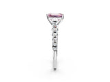 White gold Fancy Pink Emerald Cut Diamond Cathedral Solitaire Ring with Round  Pavé Band_181