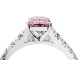 White gold Fancy Pink Emerald Cut Diamond Cathedral Solitaire Ring with Round  Pavé Band_183