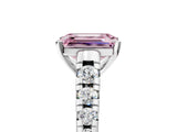 White gold Fancy Pink Emerald Cut Diamond Cathedral Solitaire Ring with Round  Pavé Band_184