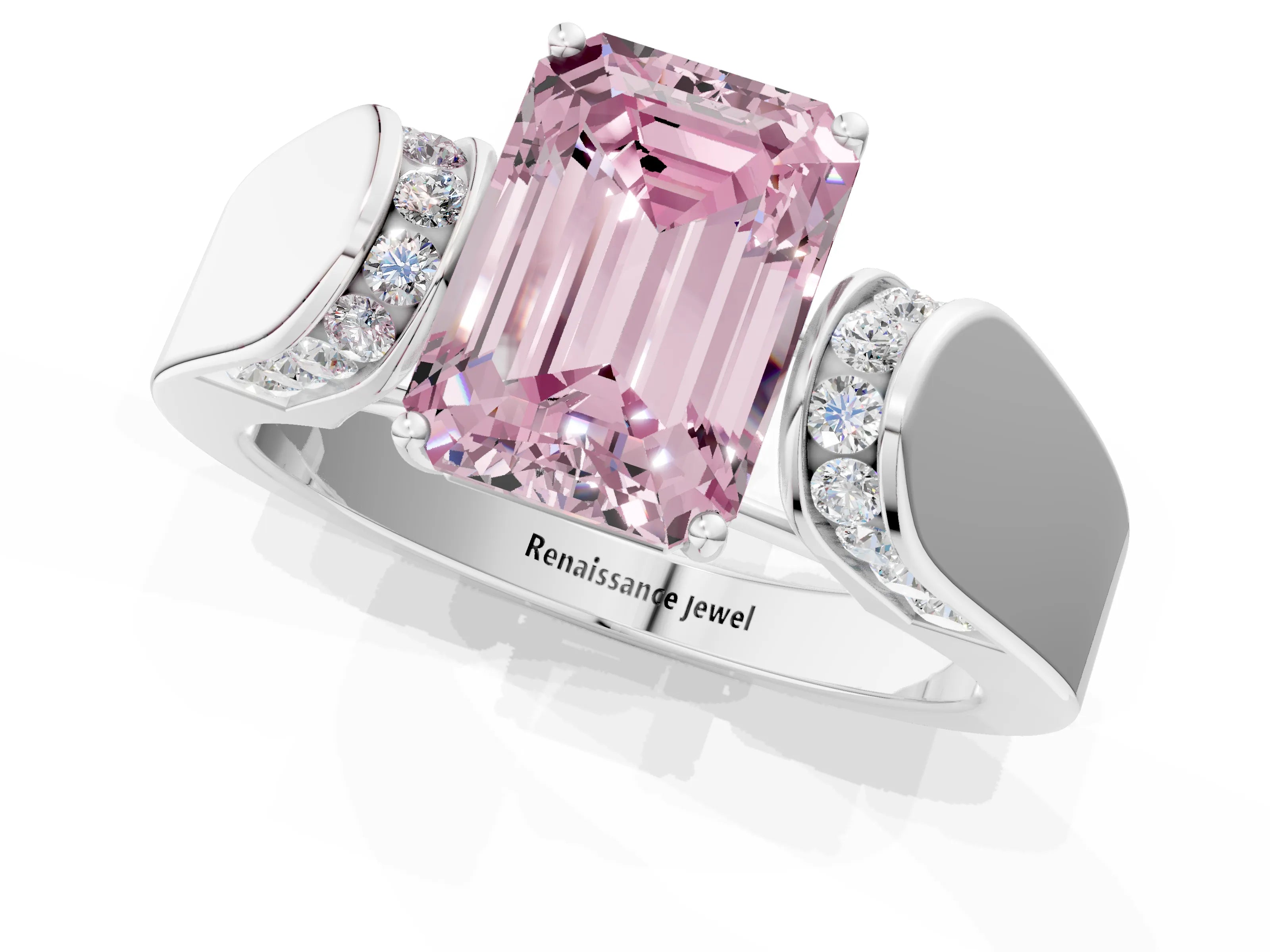 White gold Fancy Pink Emerald Cut Diamond Channel Set Solitaire Ring with Four-Prong Setting_50