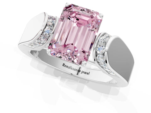White gold Fancy Pink Emerald Cut Diamond Channel Set Solitaire Ring with Four-Prong Setting_50