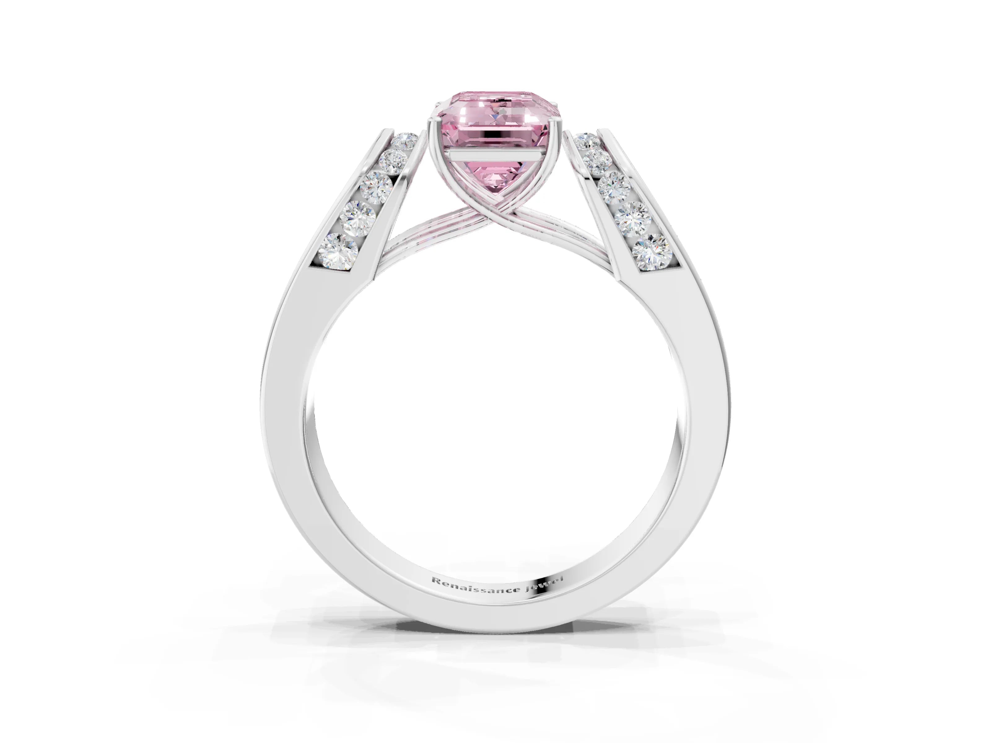 White gold Fancy Pink Emerald Cut Diamond Channel Set Solitaire Ring with Four-Prong Setting_52