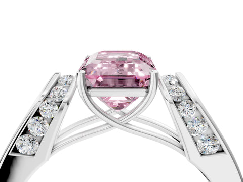 White gold Fancy Pink Emerald Cut Diamond Channel Set Solitaire Ring with Four-Prong Setting_53
