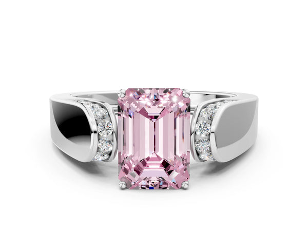 Sterling Silver Emerald Cut Channel Set Engagement Ring Setting for Fancy Pink Center with Wide Band