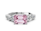 White gold Fancy Pink Emerald Cut Diamond Cluster Pavé Band with Four-Prong Setting_12