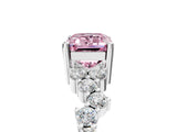 White gold Fancy Pink Emerald Cut Diamond Cluster Pavé Band with Four-Prong Setting_17