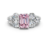 White gold Fancy Pink Emerald  Cut Diamond Cluster Ring with Round Accent Stones and Prong Setting on a Classic Band_49