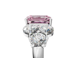 White gold Fancy Pink Emerald  Cut Diamond Cluster Ring with Round Accent Stones and Prong Setting on a Classic Band_52